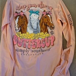 Simply Southern women’s light pink Long Sleeve Shirt with Horse Graphic